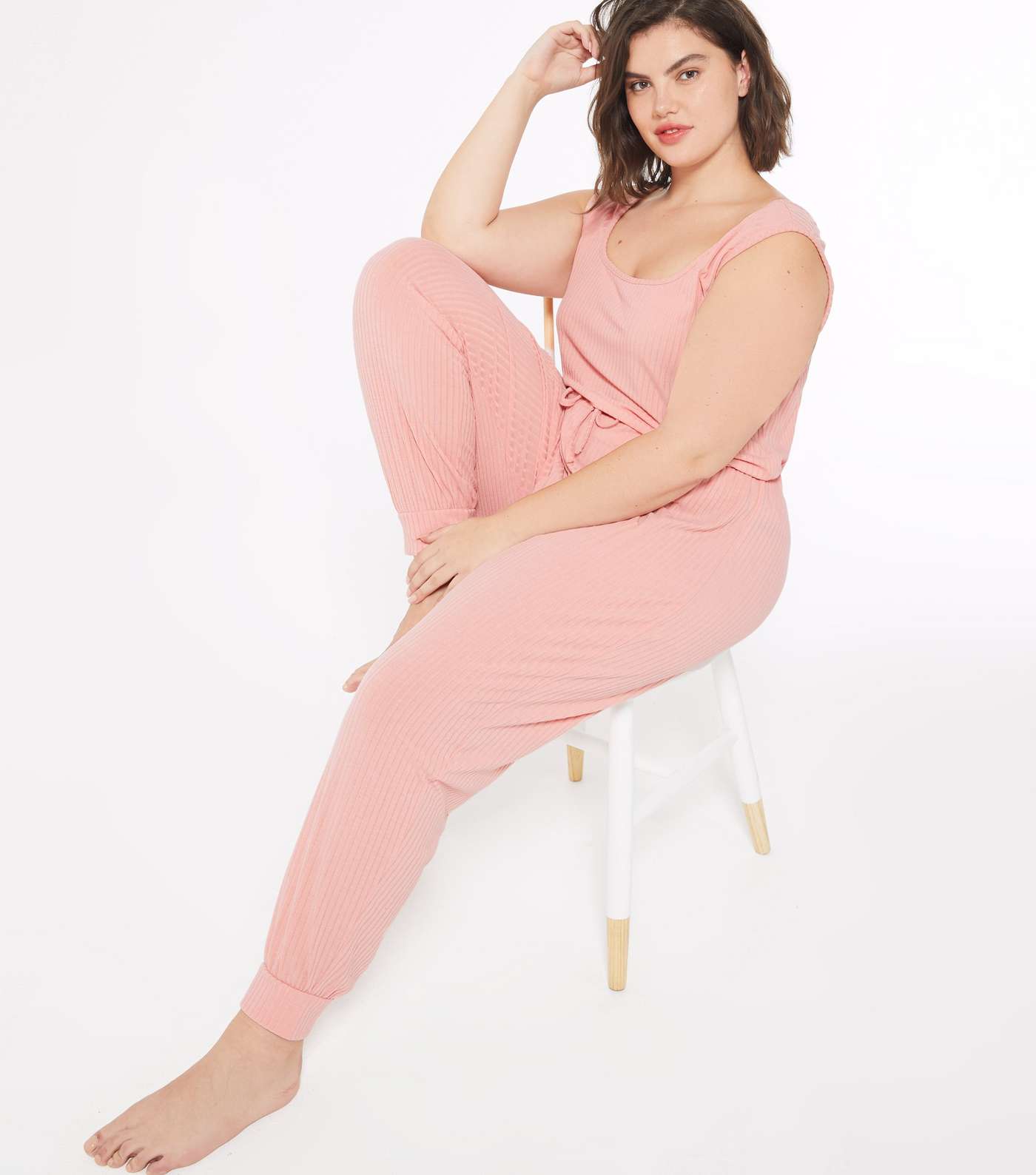 Curves Pink Ribbed Jersey Lounge Joggers