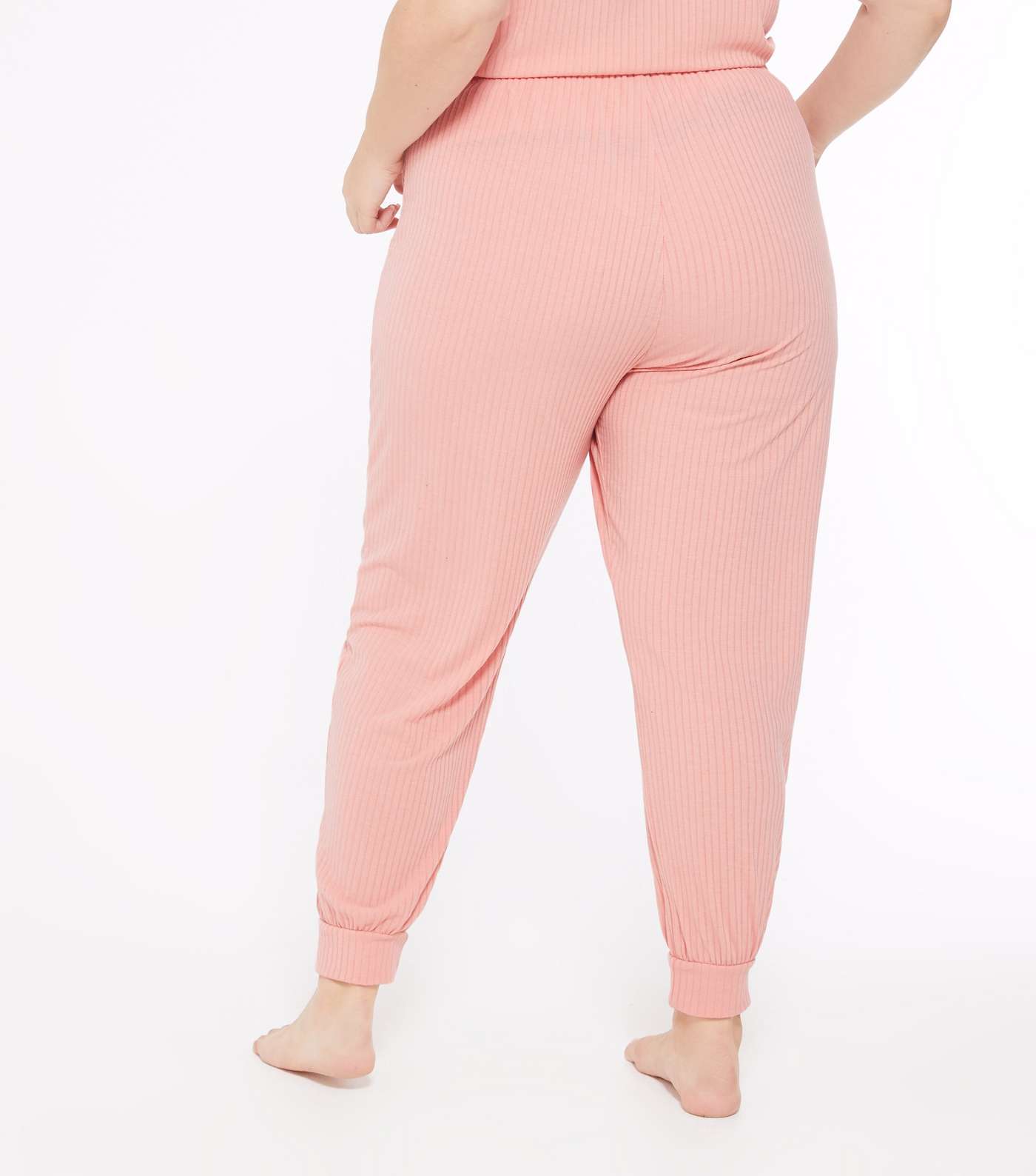 Curves Pink Ribbed Jersey Lounge Joggers Image 3