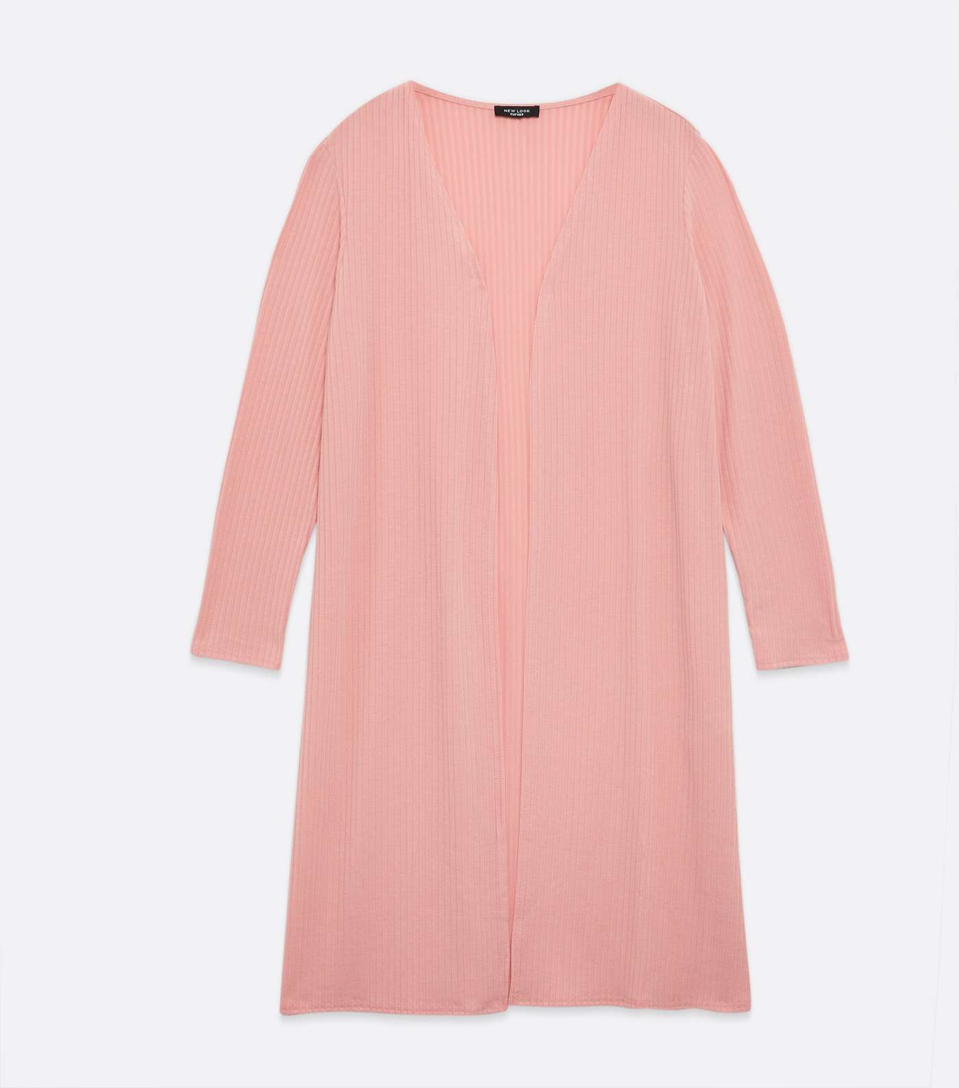 Curves Pink Ribbed Jersey Lounge Robe Image 5