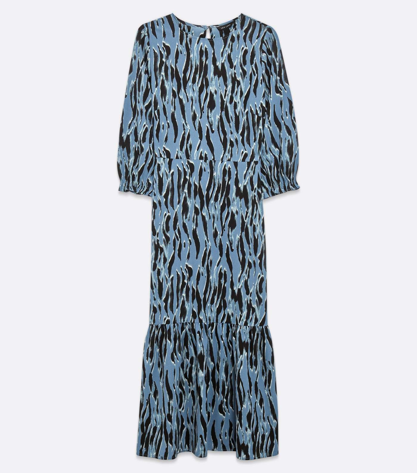 Blue Zebra Print Tiered Midi Dress Image 5