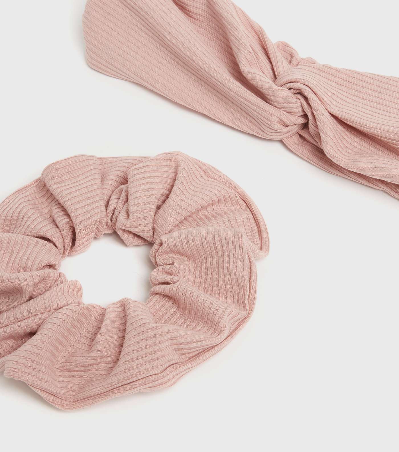 2 Pack Pale Pink Ribbed Headband and Scrunchie  Image 2