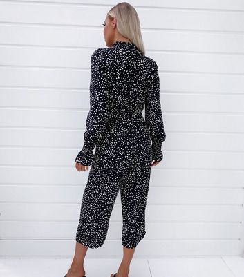 Image of AX Paris Black Spot High Neck Crop Jumpsuit New Look