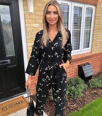 Image of AX Paris Black Swirl Print Collared Belted Jumpsuit New Look