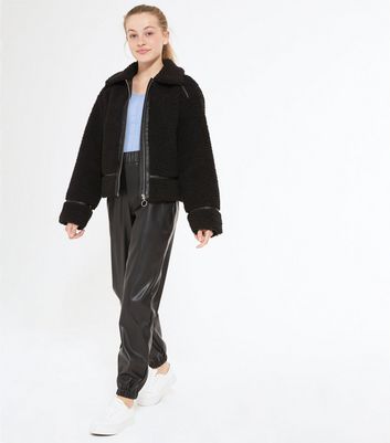 Girls Black Leather-Look Joggers | New Look