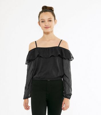 Black chiffon cold shoulder 2025 top