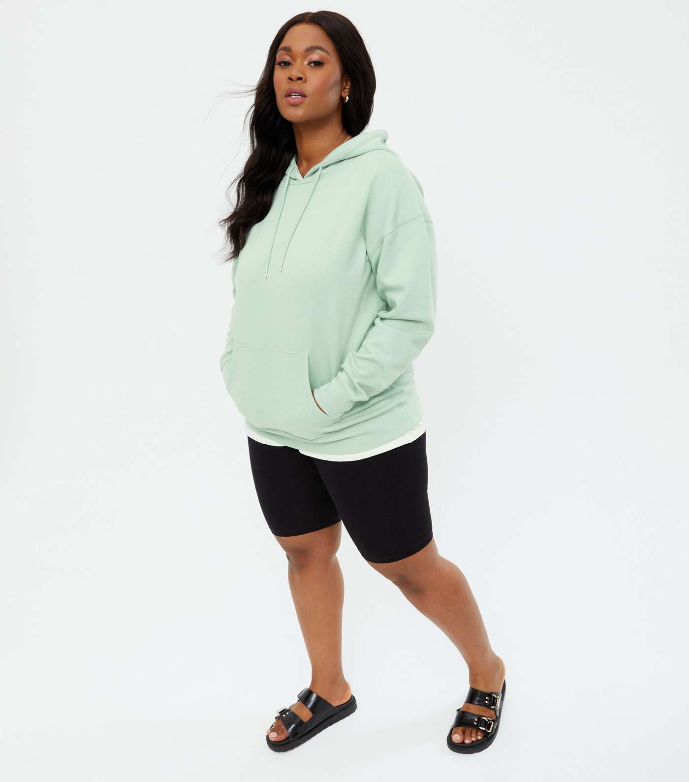 Curves Light Green Oversized Hoodie Image 2