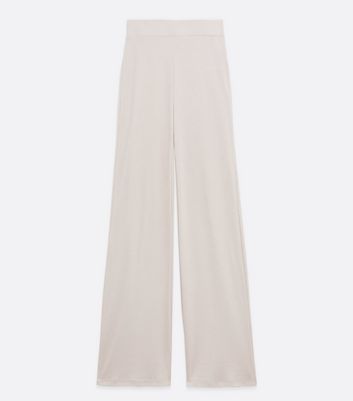 Image of NA-KD Cream Ribbed Wide Leg Trousers New Look
