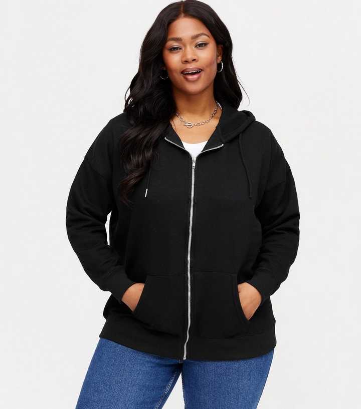black plus size zip up hoodie