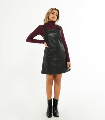 black leather look pinafore dress