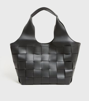 Black Woven Leather Look Shopper Bag