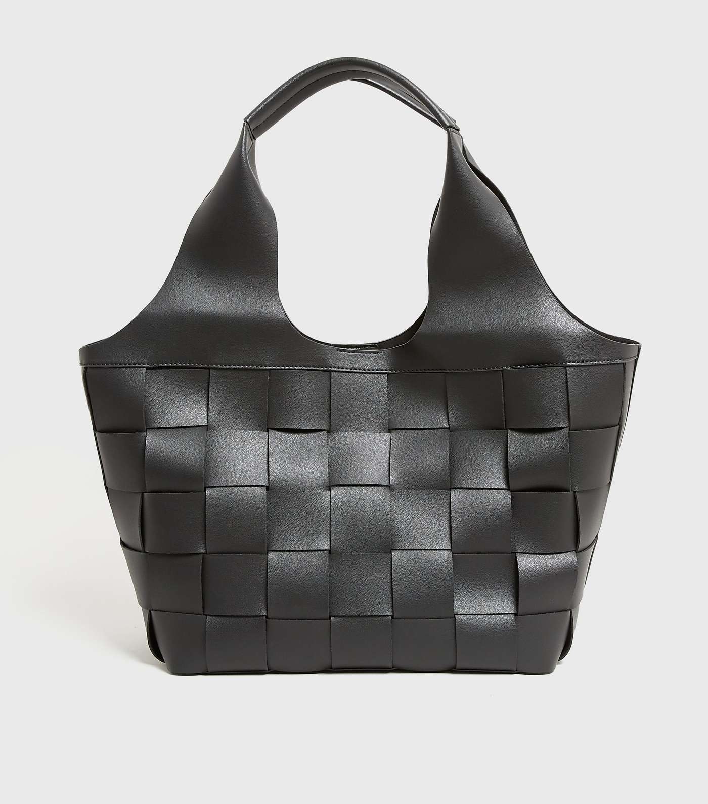 Black Woven Leather-Look Shopper Bag