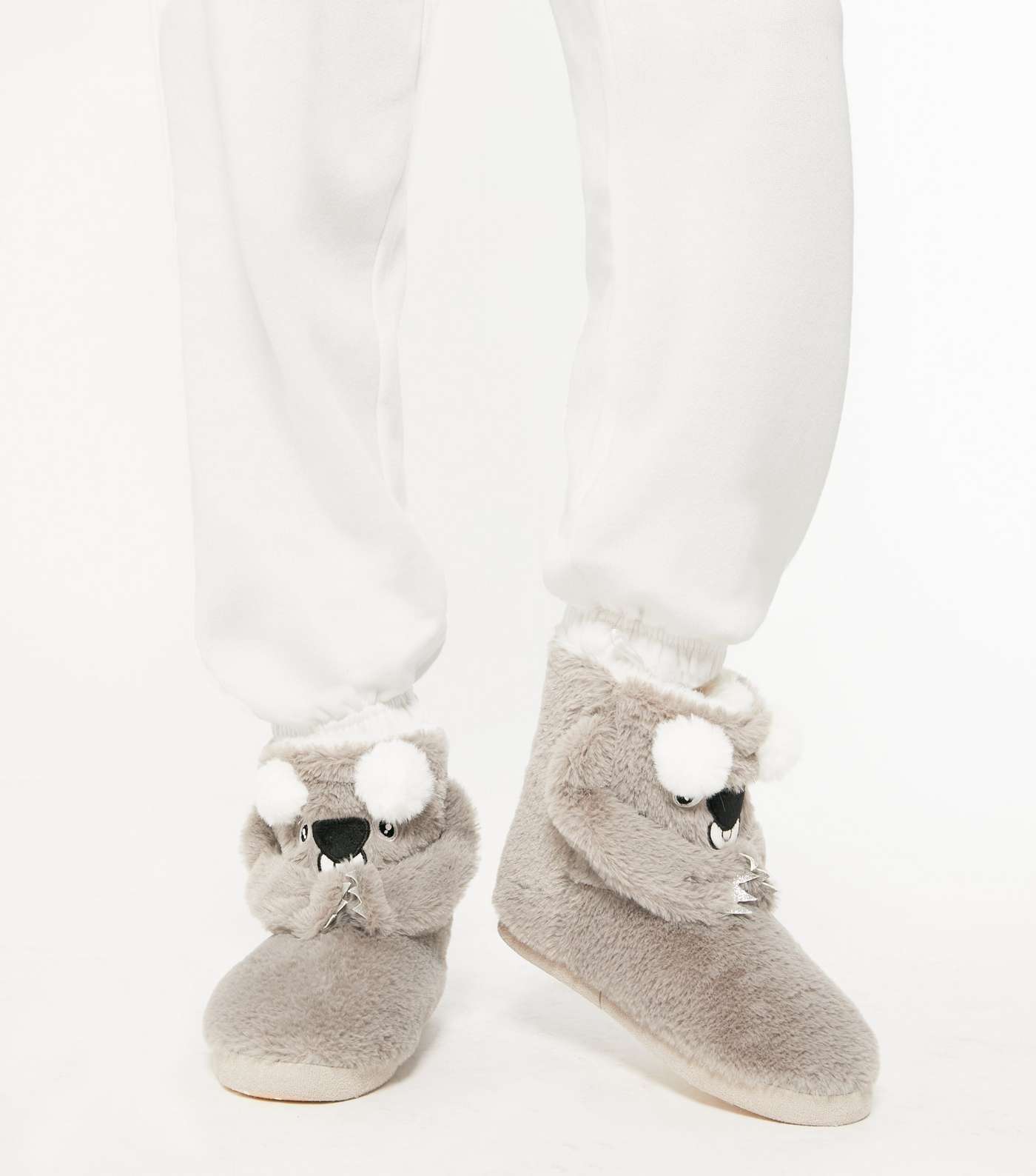 Grey Faux Fur Koala Boot Slippers Image 2