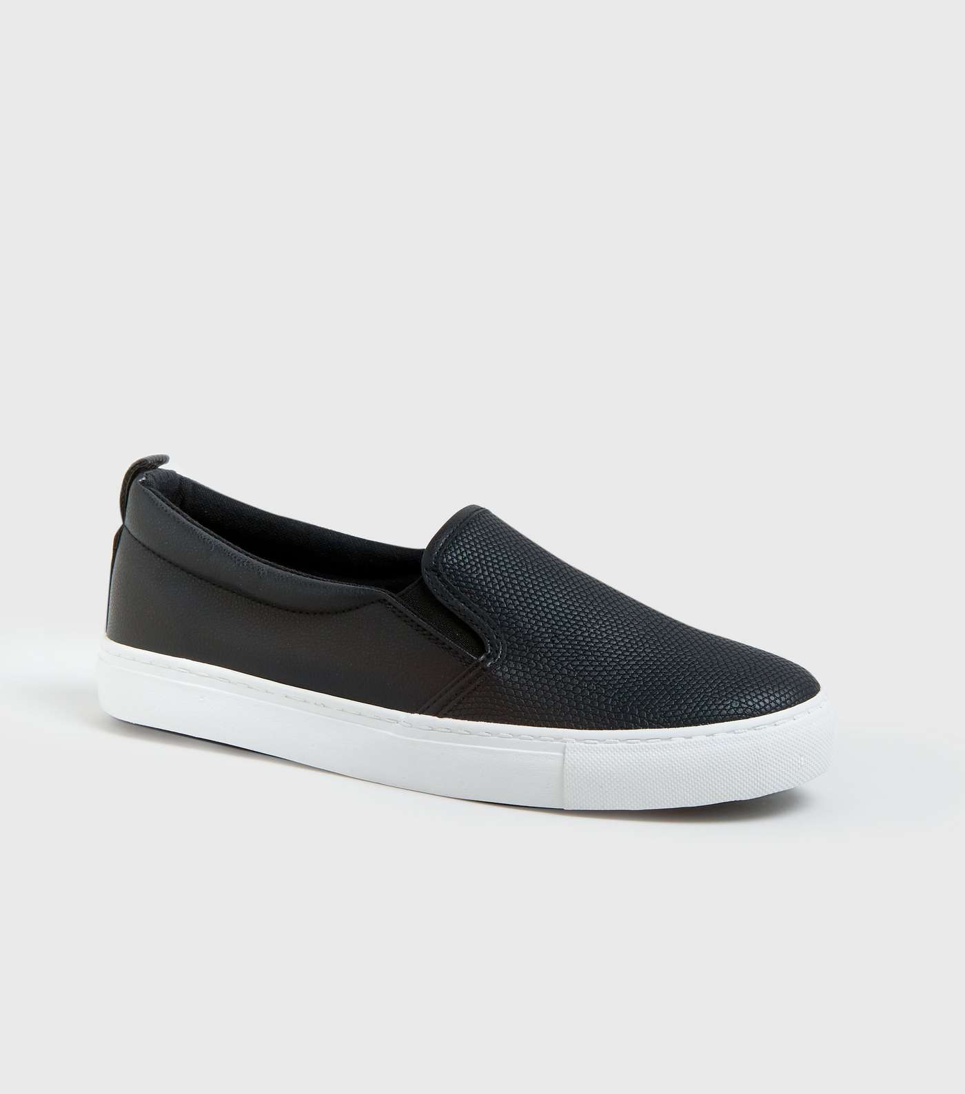 Black Faux Snake Panel Slip On Trainers Image 2