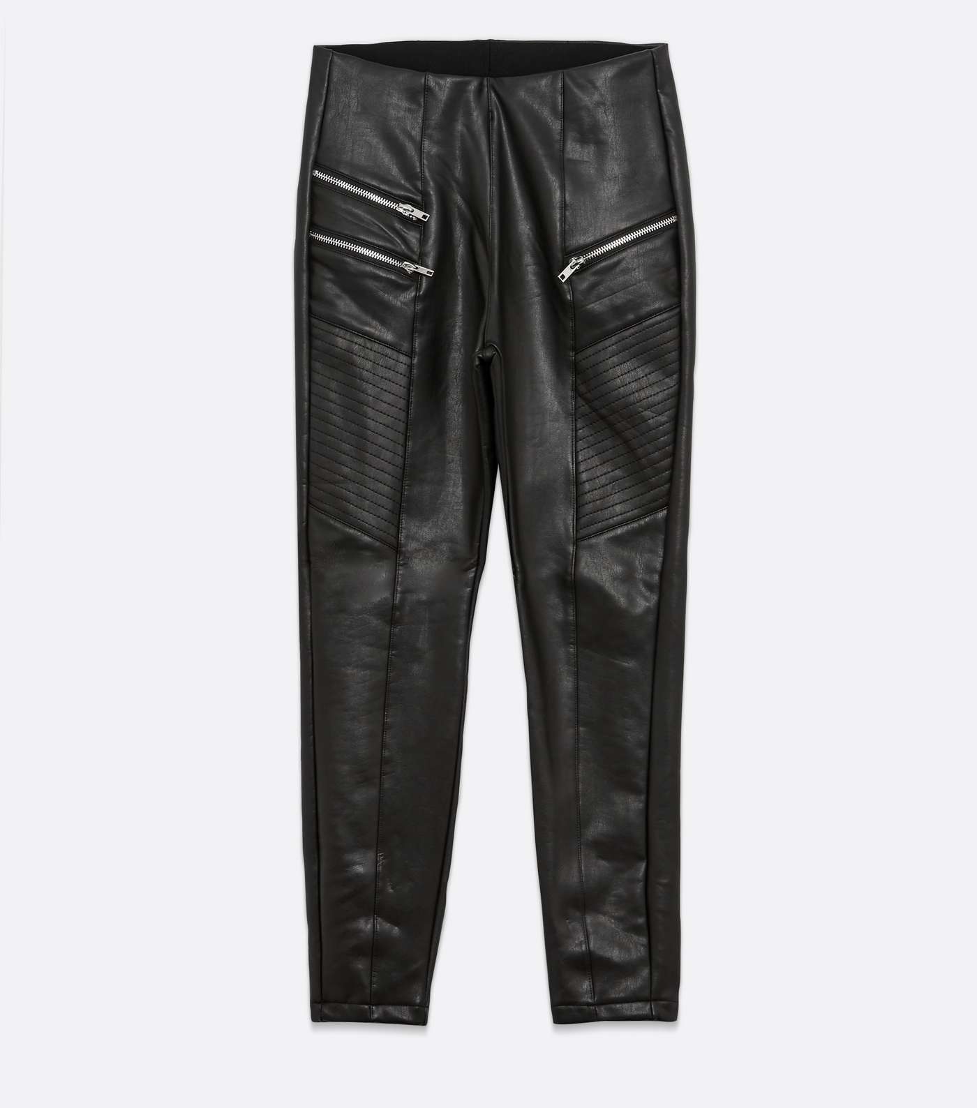 Petite Black Leather-Look Zip Biker Leggings Image 5