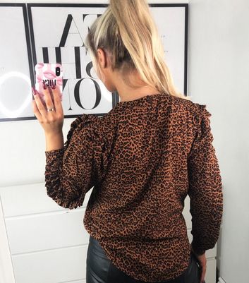 Image of AX Paris Orange Animal Print Ruffle Puff Sleeve Top New Look