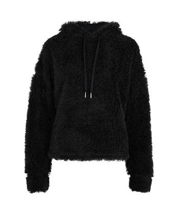 Black Fluffy Hoodie New Look