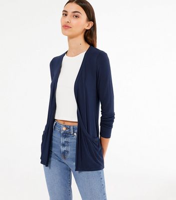 Long navy 2025 cardigan with pockets