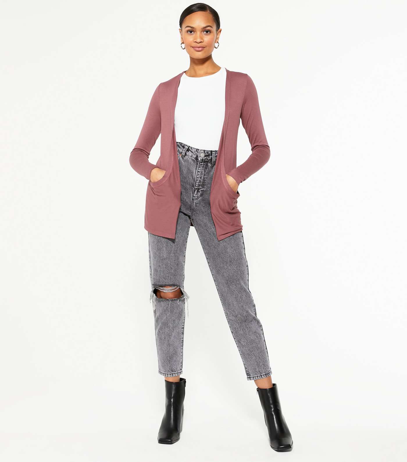 Mid Pink Pocket Side Long Cardigan  Image 2