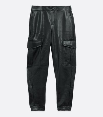 Image of Noisy May Black Leather-Look Cargo Trousers New Look