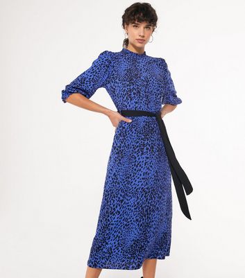 blue leopard print dress new look