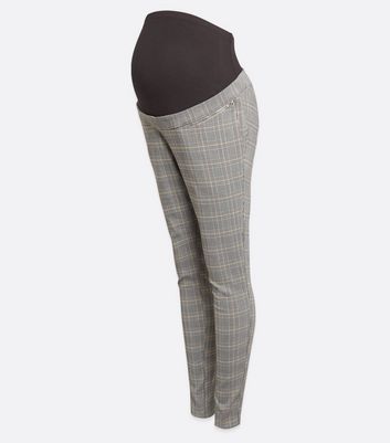 Image of Maternity Light Grey Check Skinny Trousers New Look