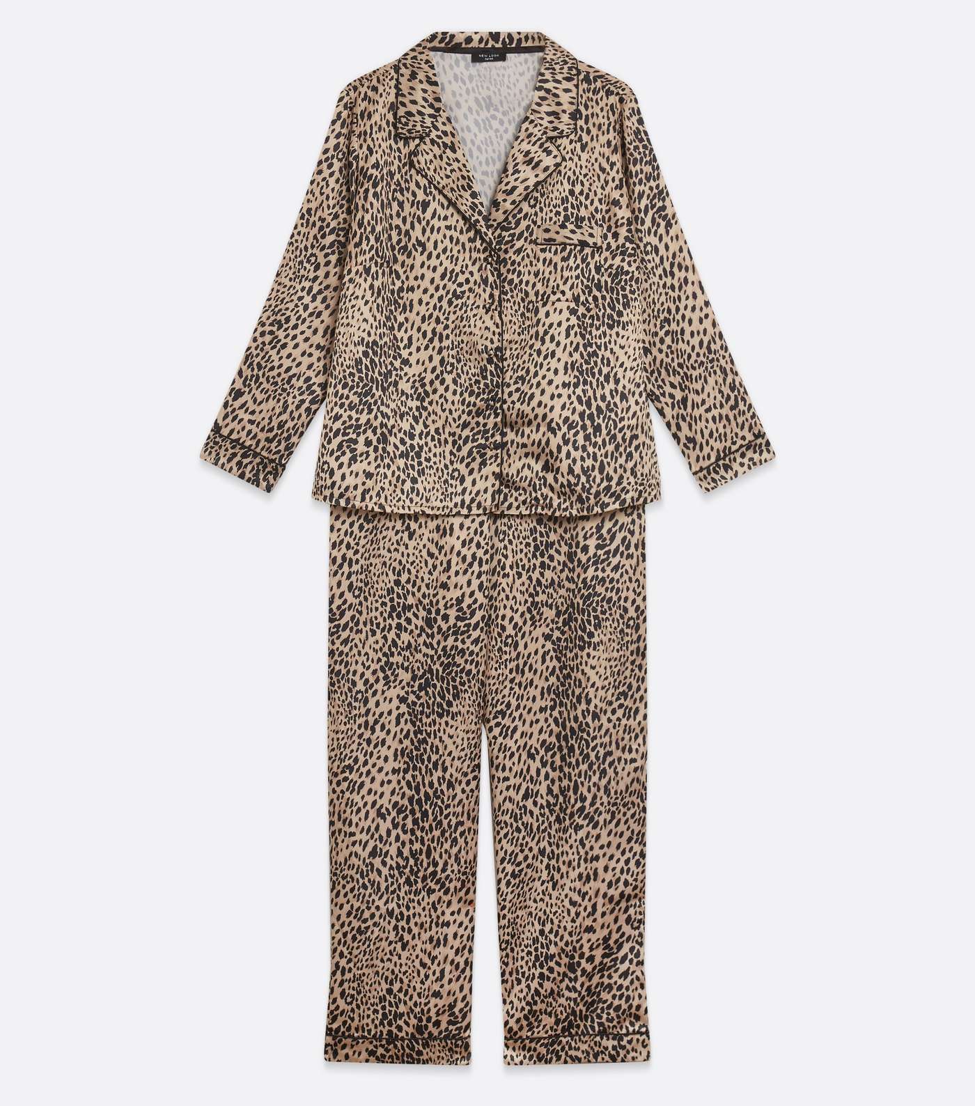 Curves Brown Leopard Print Satin Pyjama Set Image 6