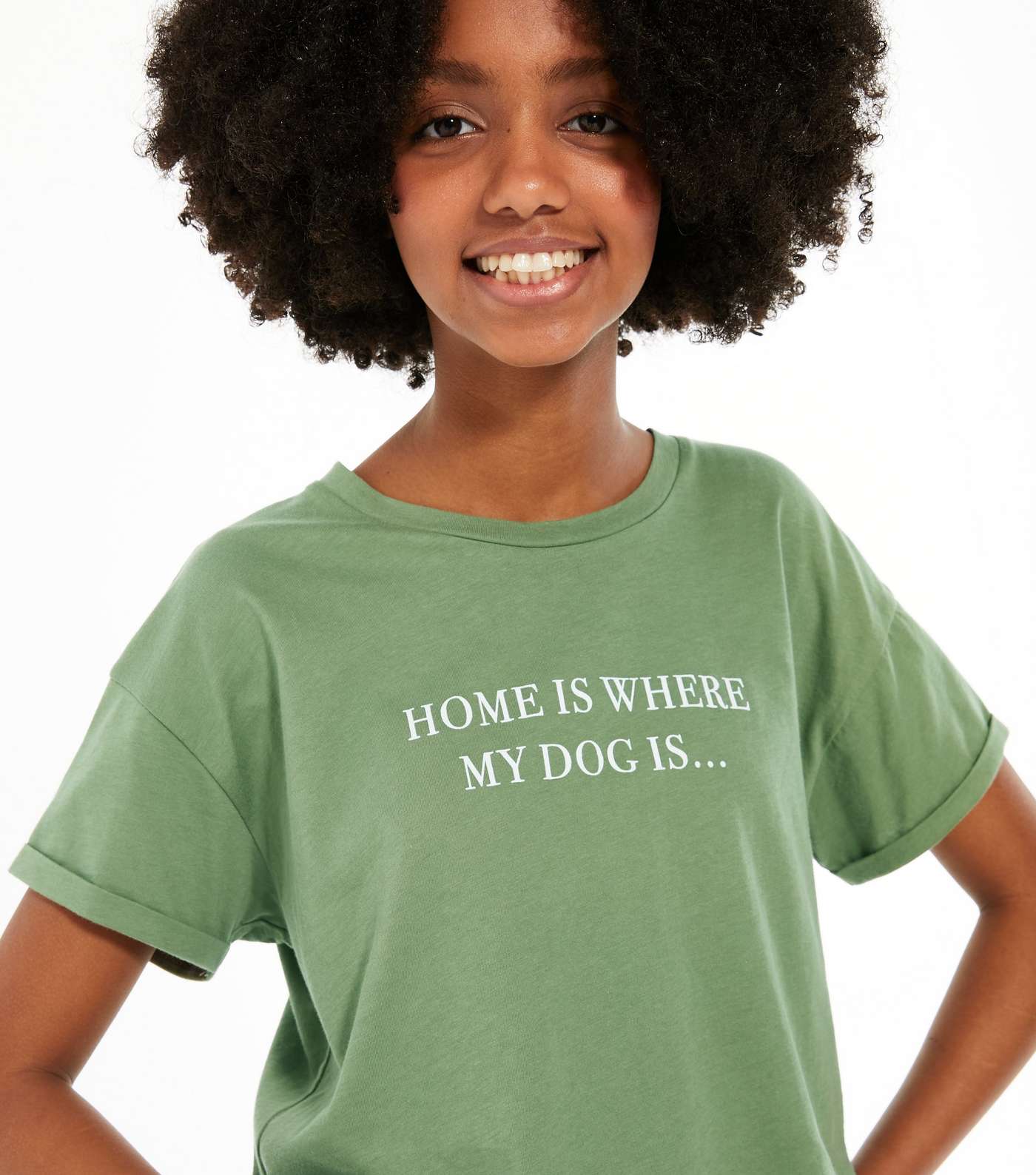 Girls Green Home Is Where My Dog Is Slogan T-Shirt Image 5