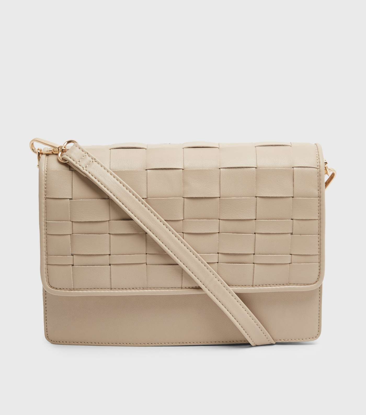 Off White Leather-Look Woven Cross Body Bag 