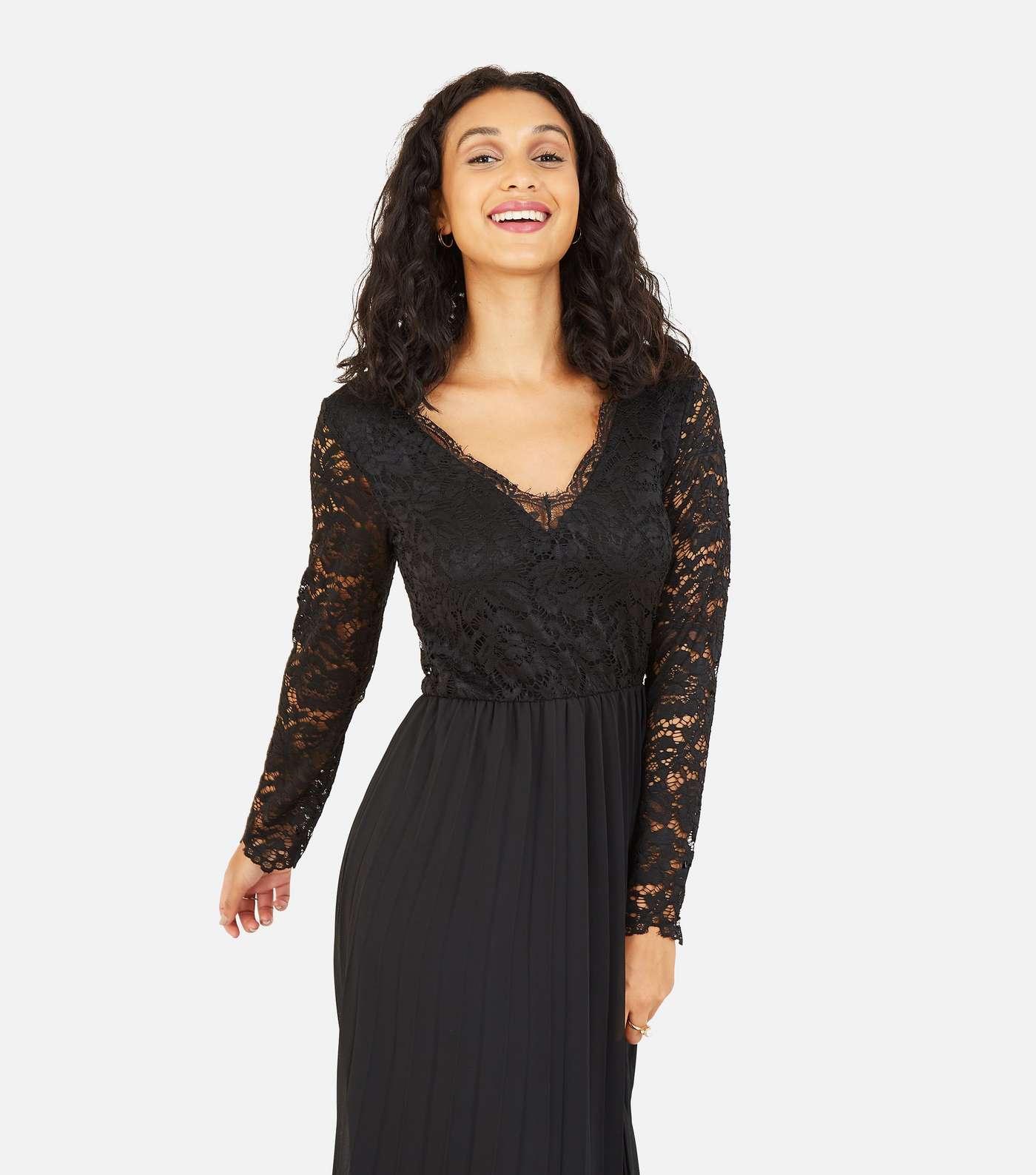 Mela Black Lace Pleated Maxi Dress Image 2
