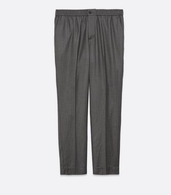 Image of Grey Pinstripe Trousers New Look