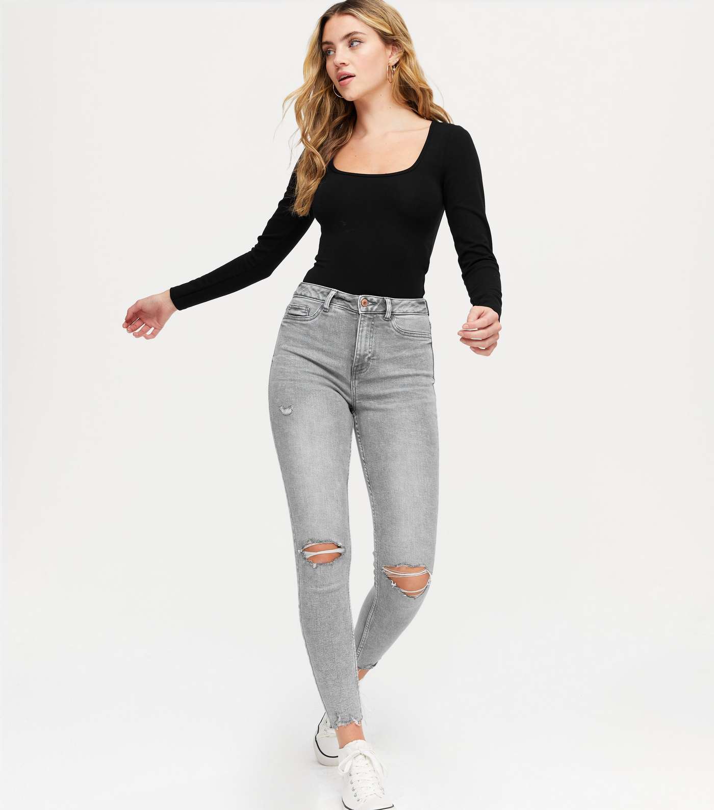 Grey High Waist Ripped Hallie Super Skinny Jeans