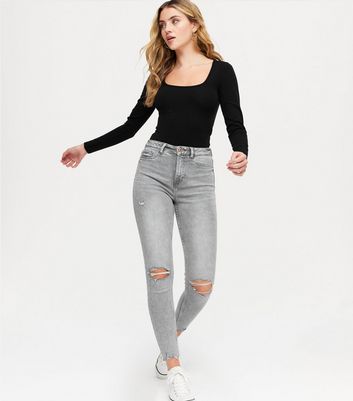Grey High Waist Ripped Hallie Super 