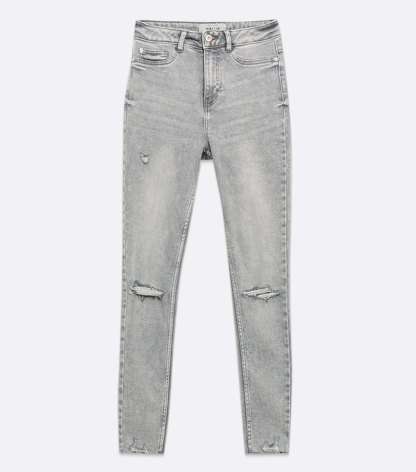 Grey High Waist Ripped Hallie Super Skinny Jeans Image 5