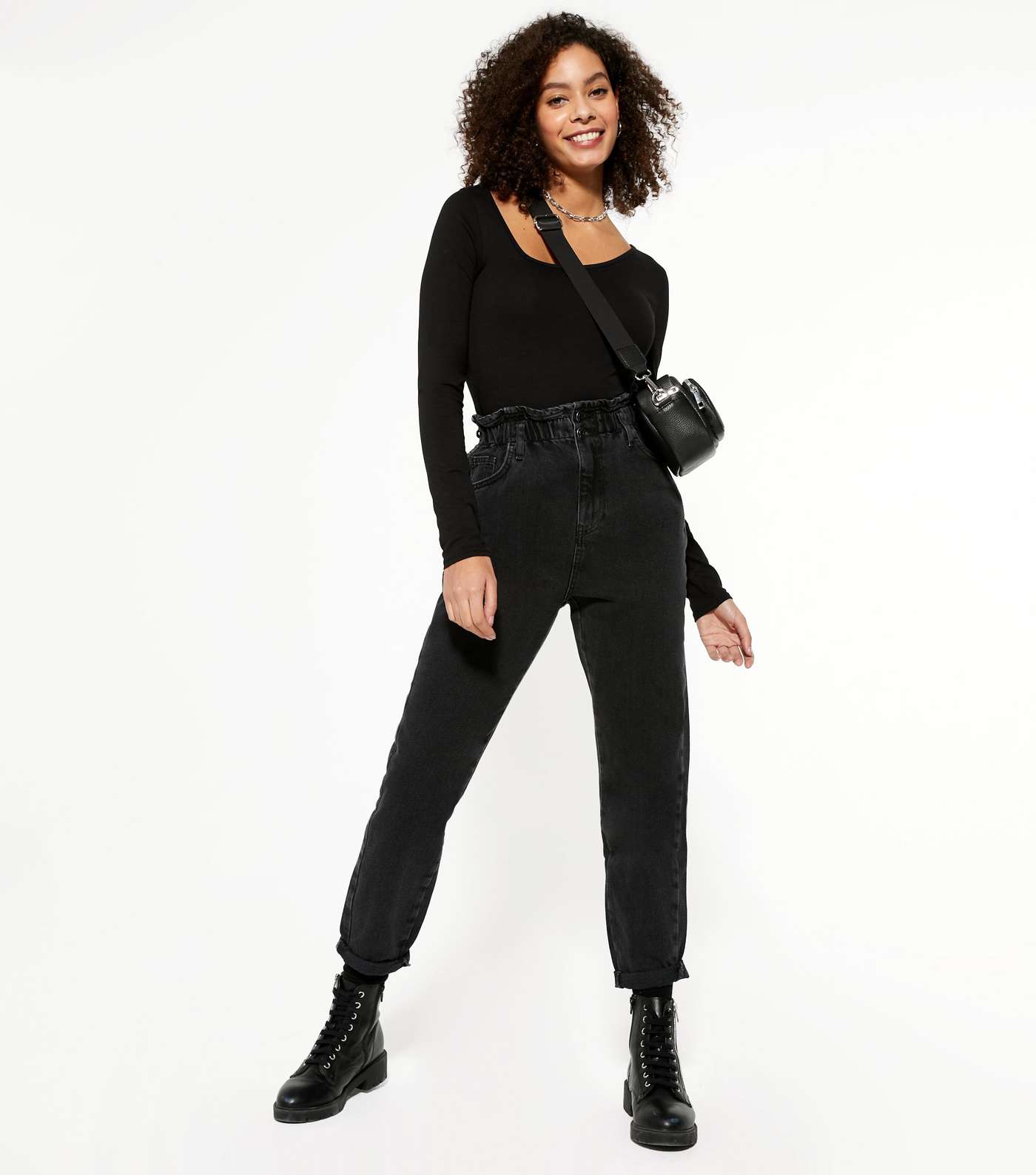 Black Elasticated High Waist Dayna Tapered Jeans