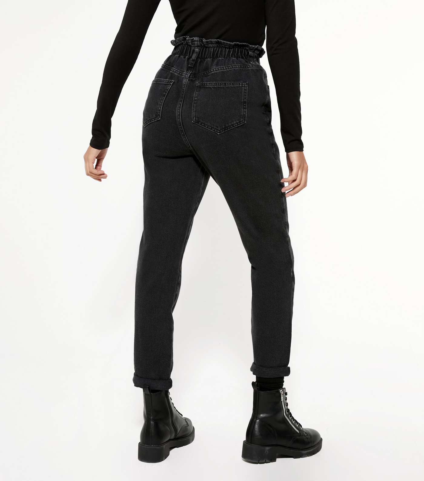 Black Elasticated High Waist Dayna Tapered Jeans Image 3