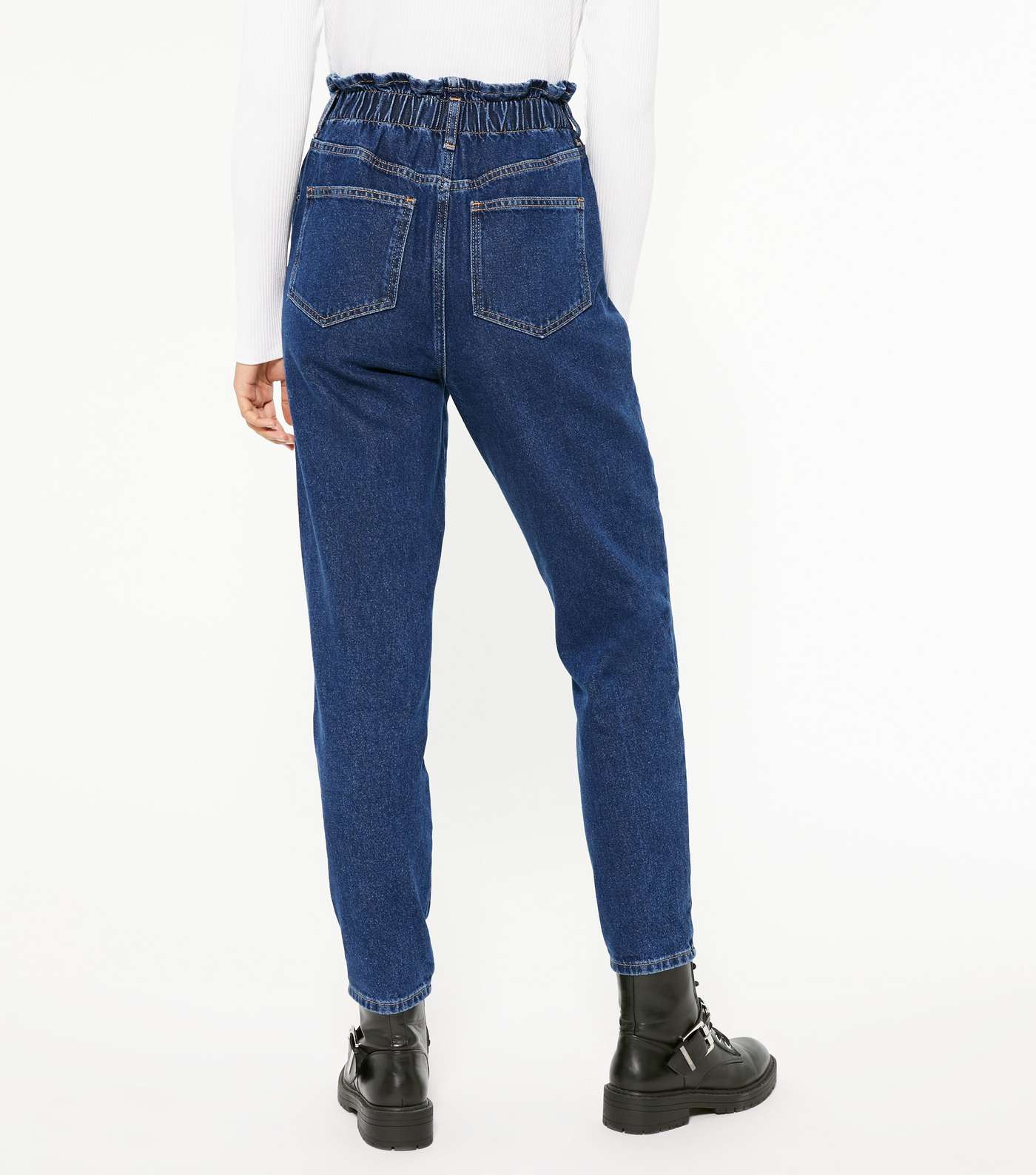 Blue Rinse Wash Elasticated High Waist Dayna Tapered Jeans Image 3