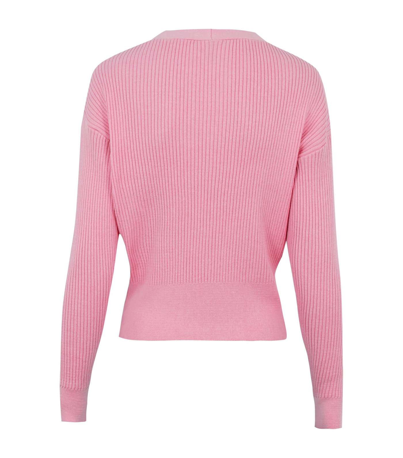 Pink Ribbed Knit Gem Button Cardigan Image 2