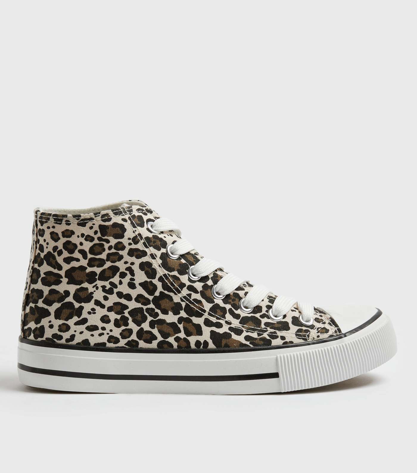 Stone Leopard Print Canvas High Top Trainers
