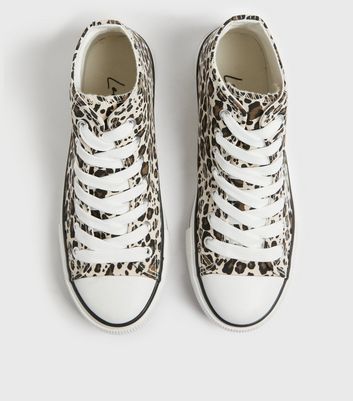 Stone Leopard Print Canvas High Top Trainers New Look Vegan