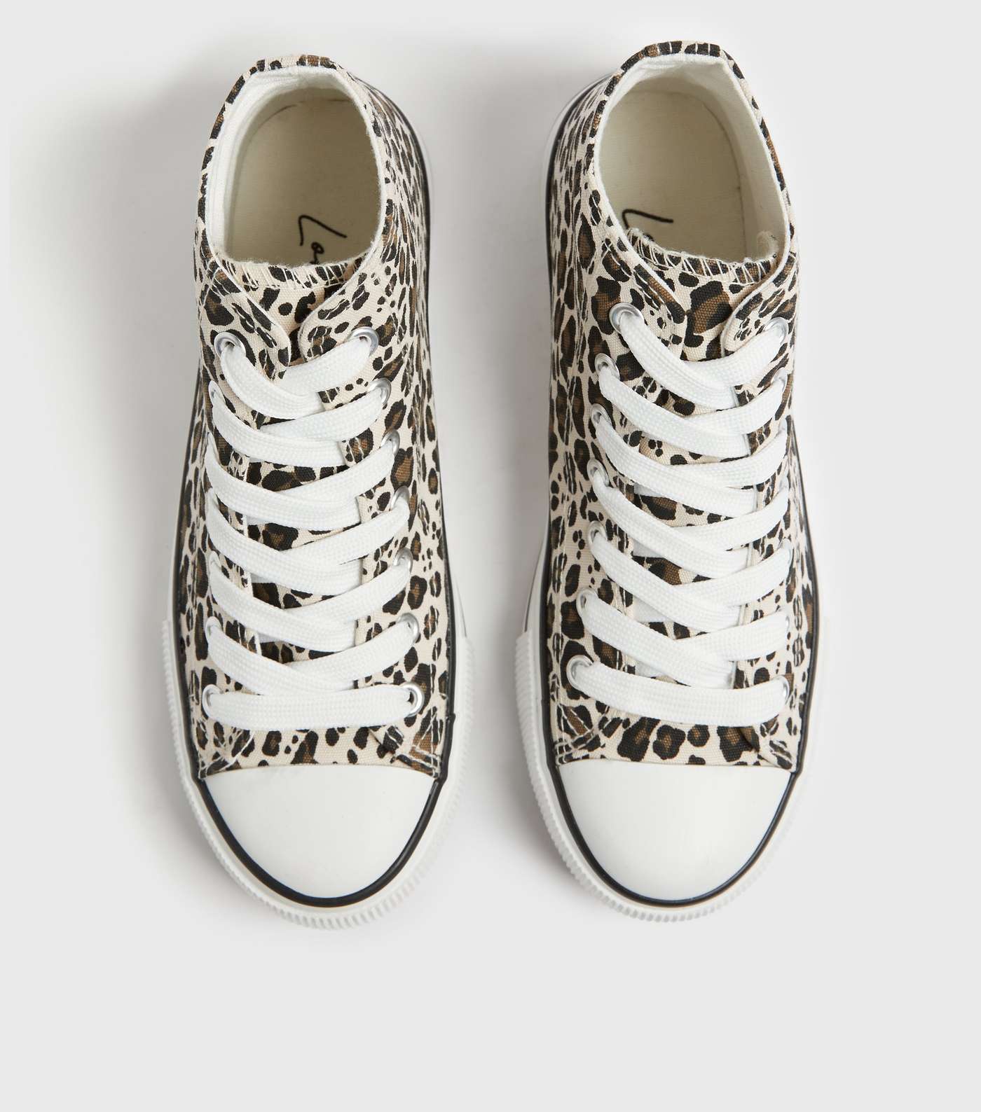 Stone Leopard Print Canvas High Top Trainers Image 3