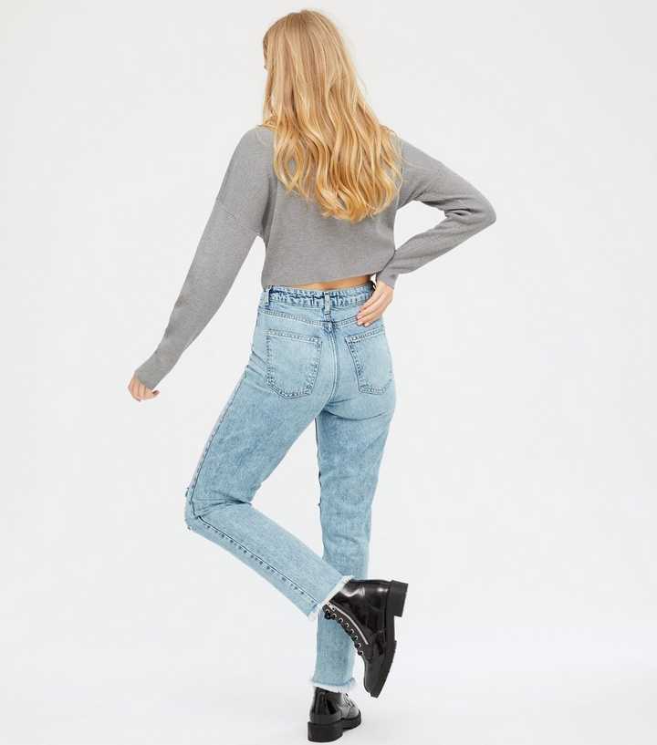 High Waisted Acid Wash Ripped Mom Jeans