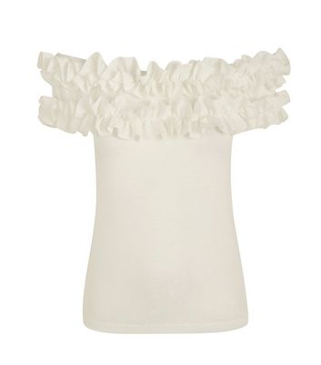 Image of Cameo Rose Cream Ruffle Bardot Top New Look
