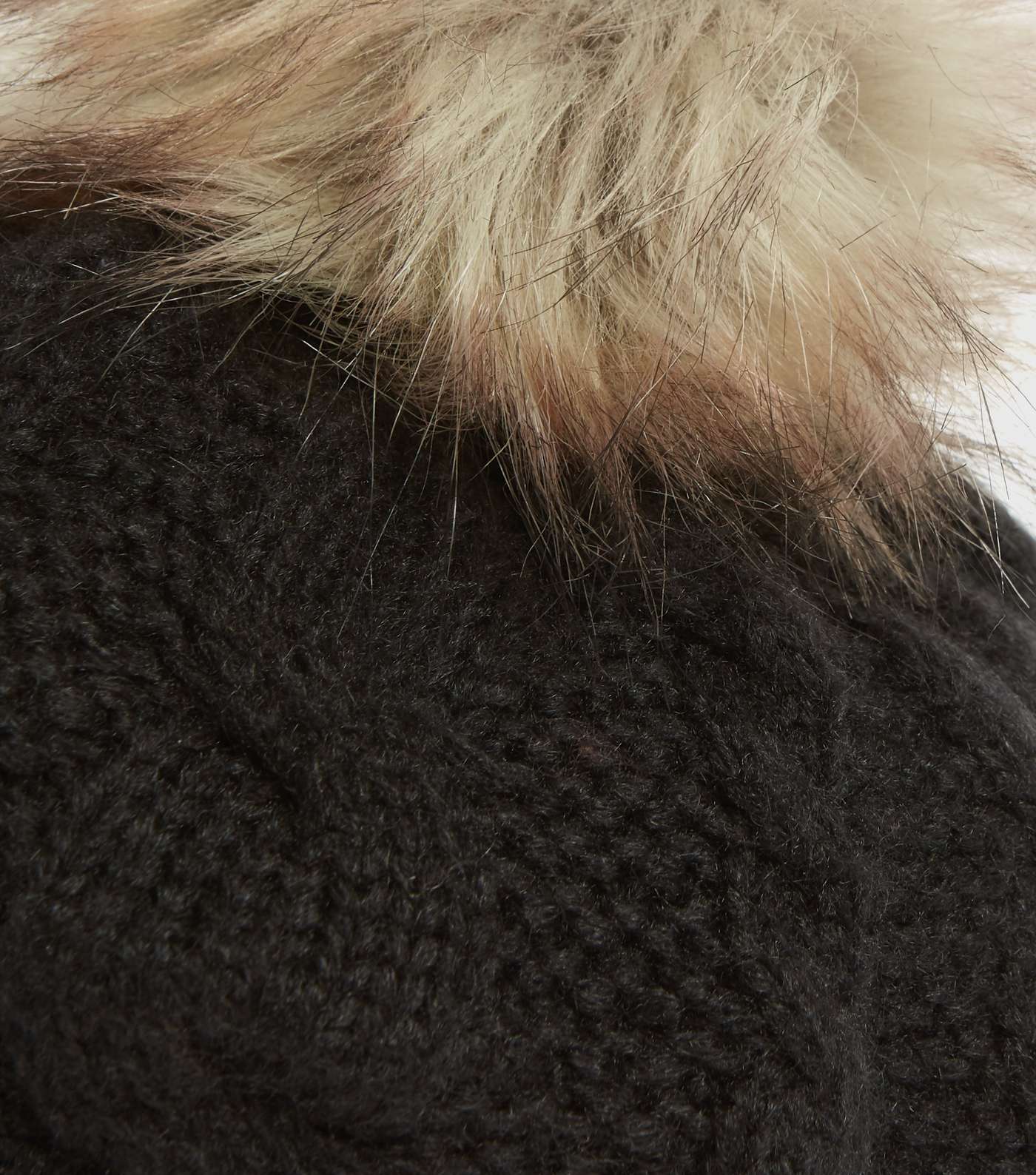 Black Cable Knit Faux Fur Bobble Beret Image 3