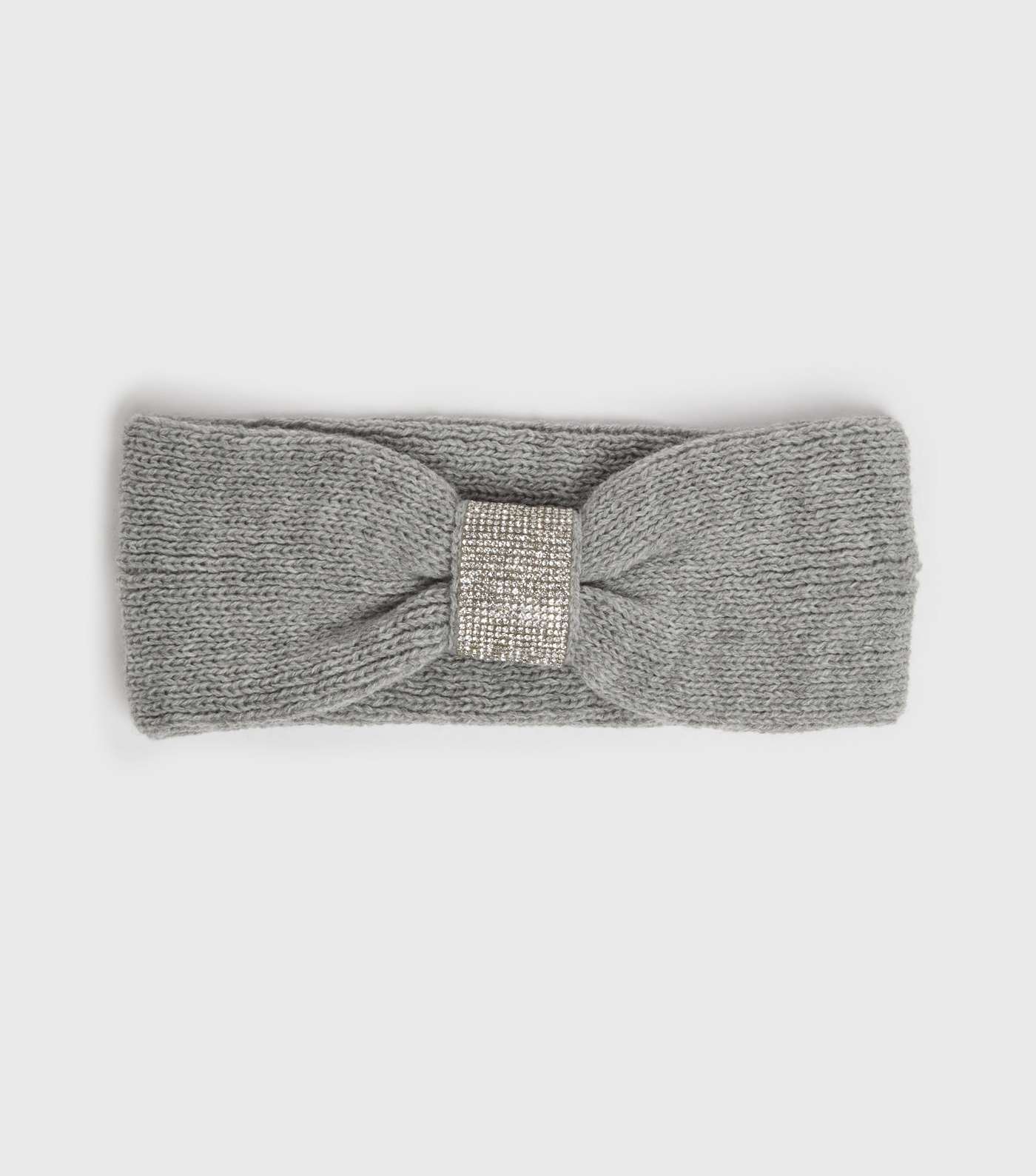 Grey Knit Diamanté Trim Knit Headband