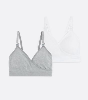 Maternity 2 Pack Light Grey and White Clip Nursing Bras New Look