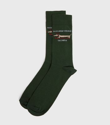 Image of Dark Green Dachshund Christmas Socks New Look