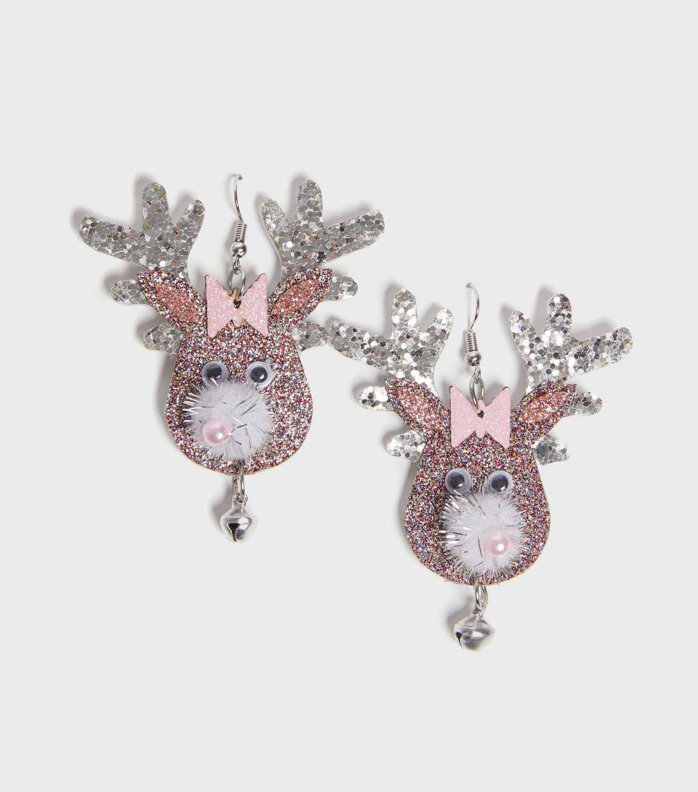 Pink Glitter Christmas Reindeer Earrings