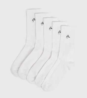 Image of 5 Pack White NLM Logo Ribbed Socks New Look