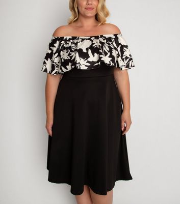 black frill bardot dress