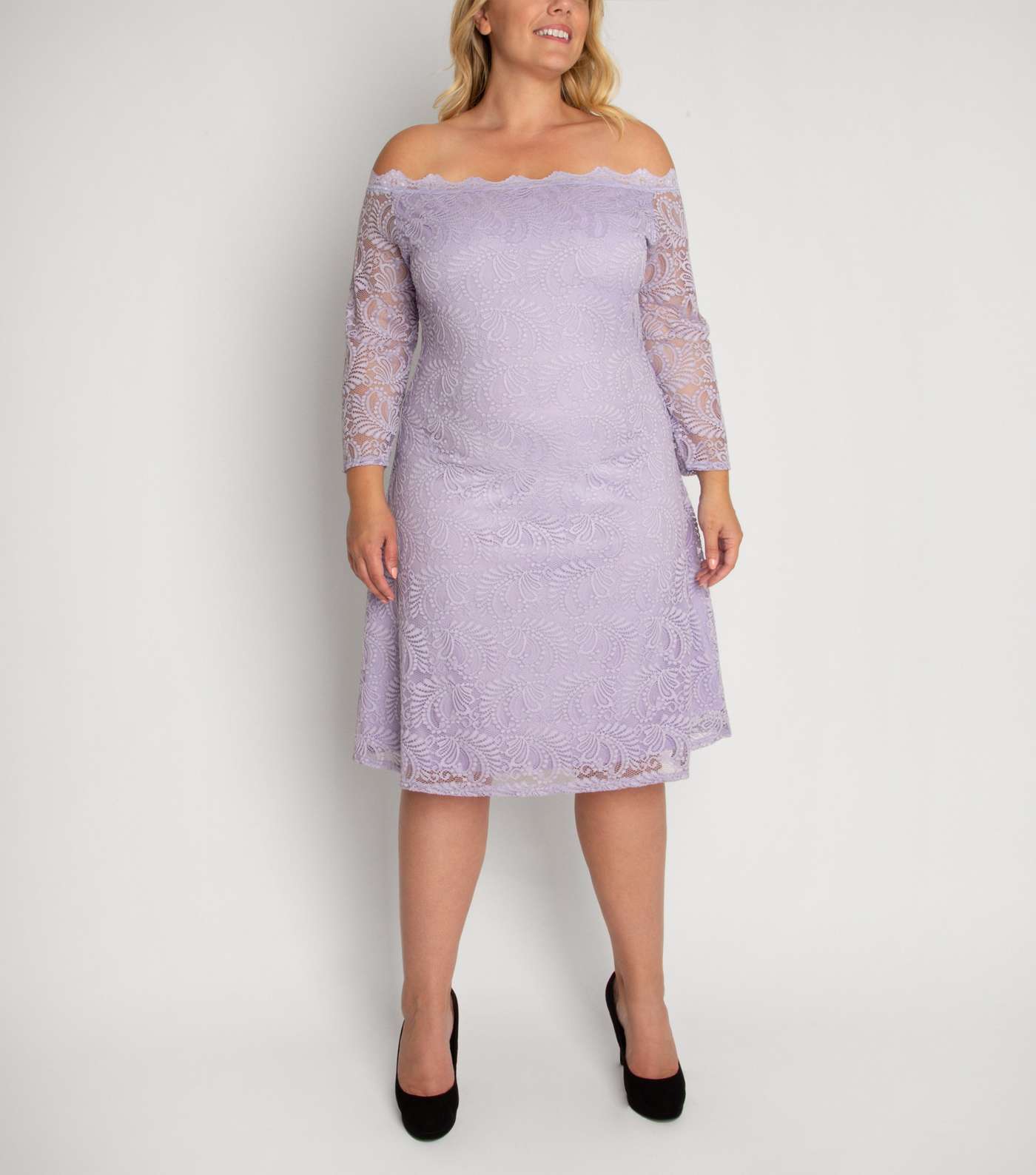 Aarya Curve Lilac Lace Bardot Dress Image 2